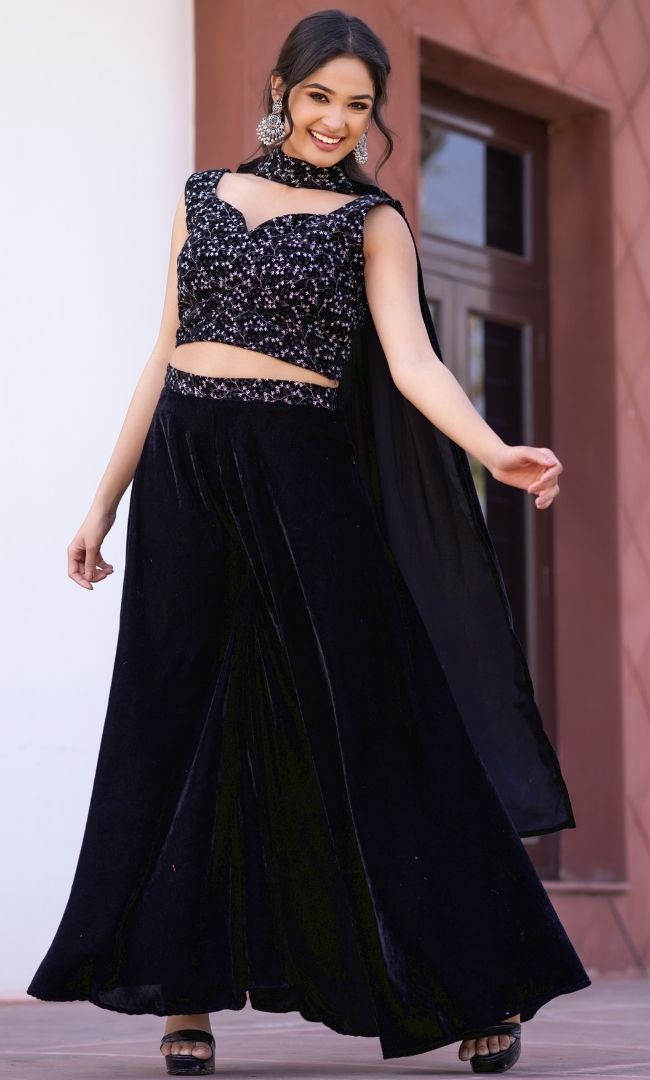Regal Nightfall Velvet Sharara Set