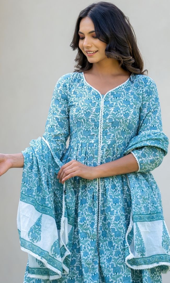 Sea Green Cotton Sharara Set