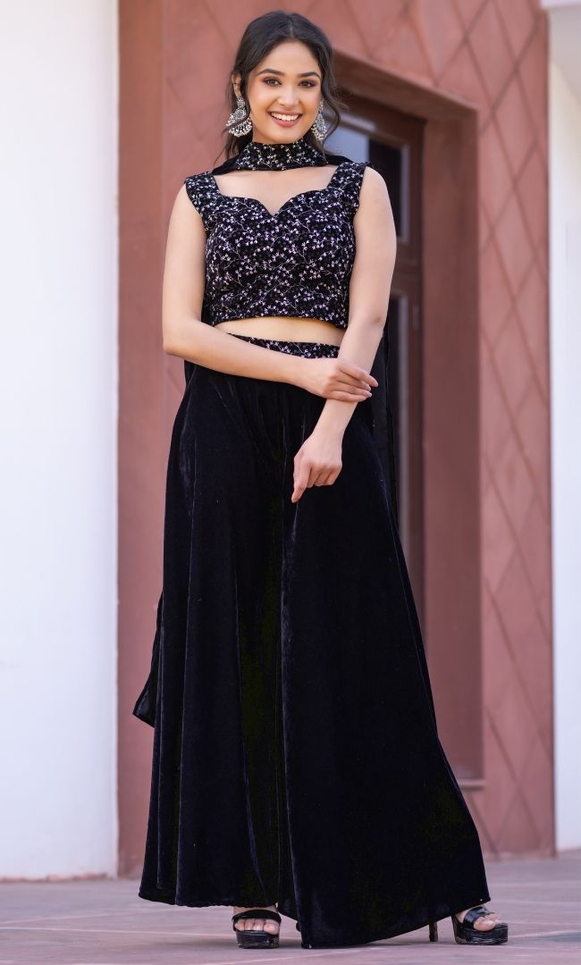 Regal Nightfall Velvet Sharara Set