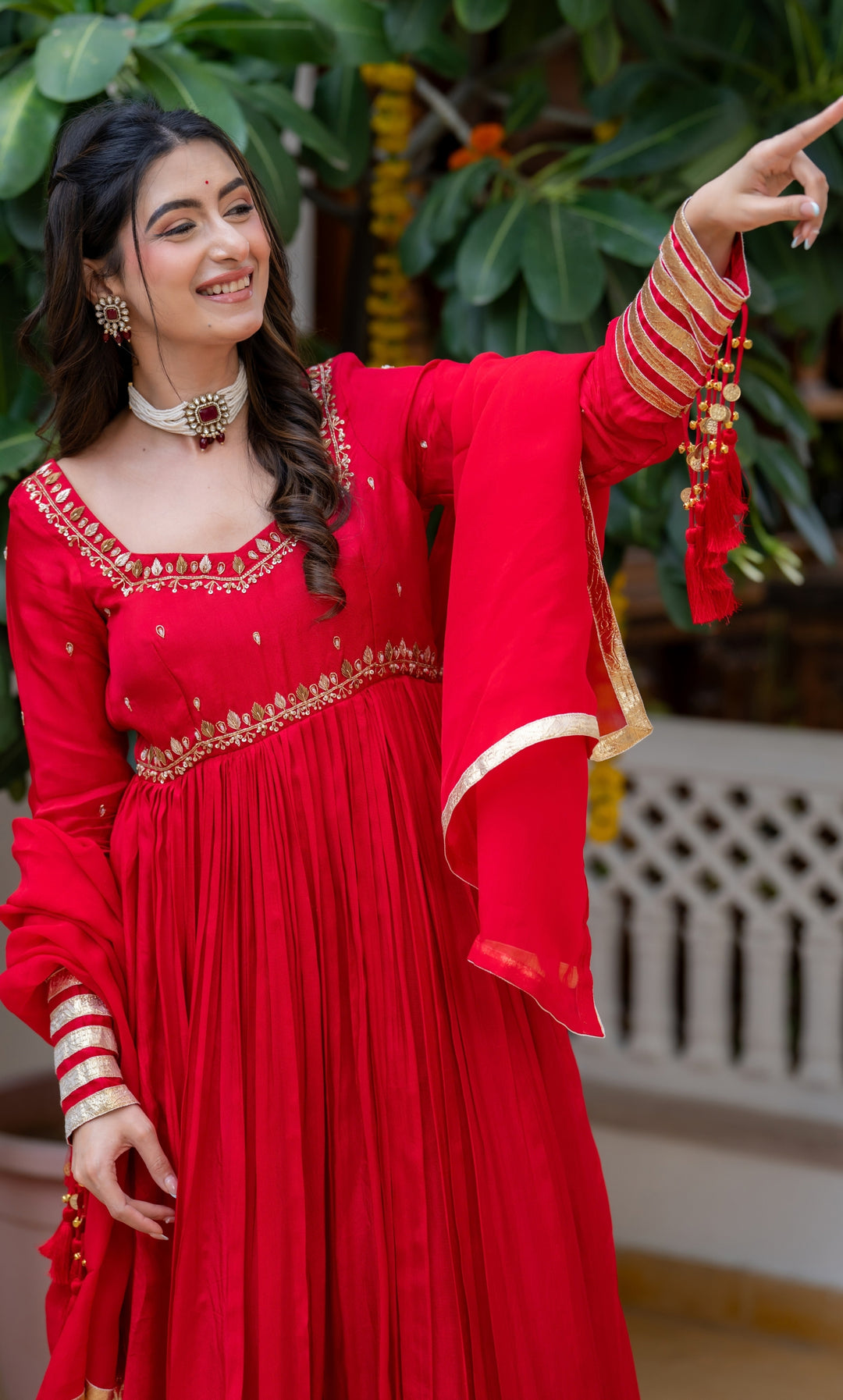 Waheeda Red Anarkali Set
