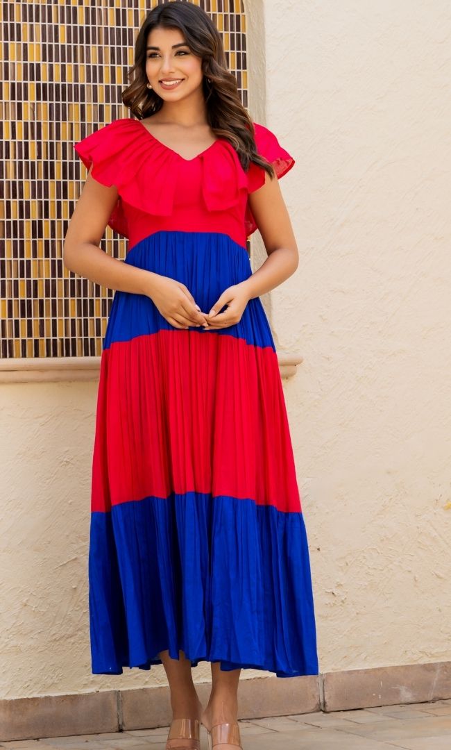 Shaded Ruffled Neckline Dress