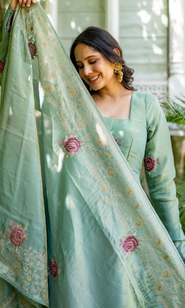 Shireen Sage Anarkali Set