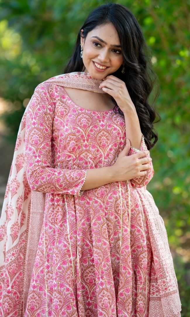 Utsav Rose Anarkali With Palazzo Set