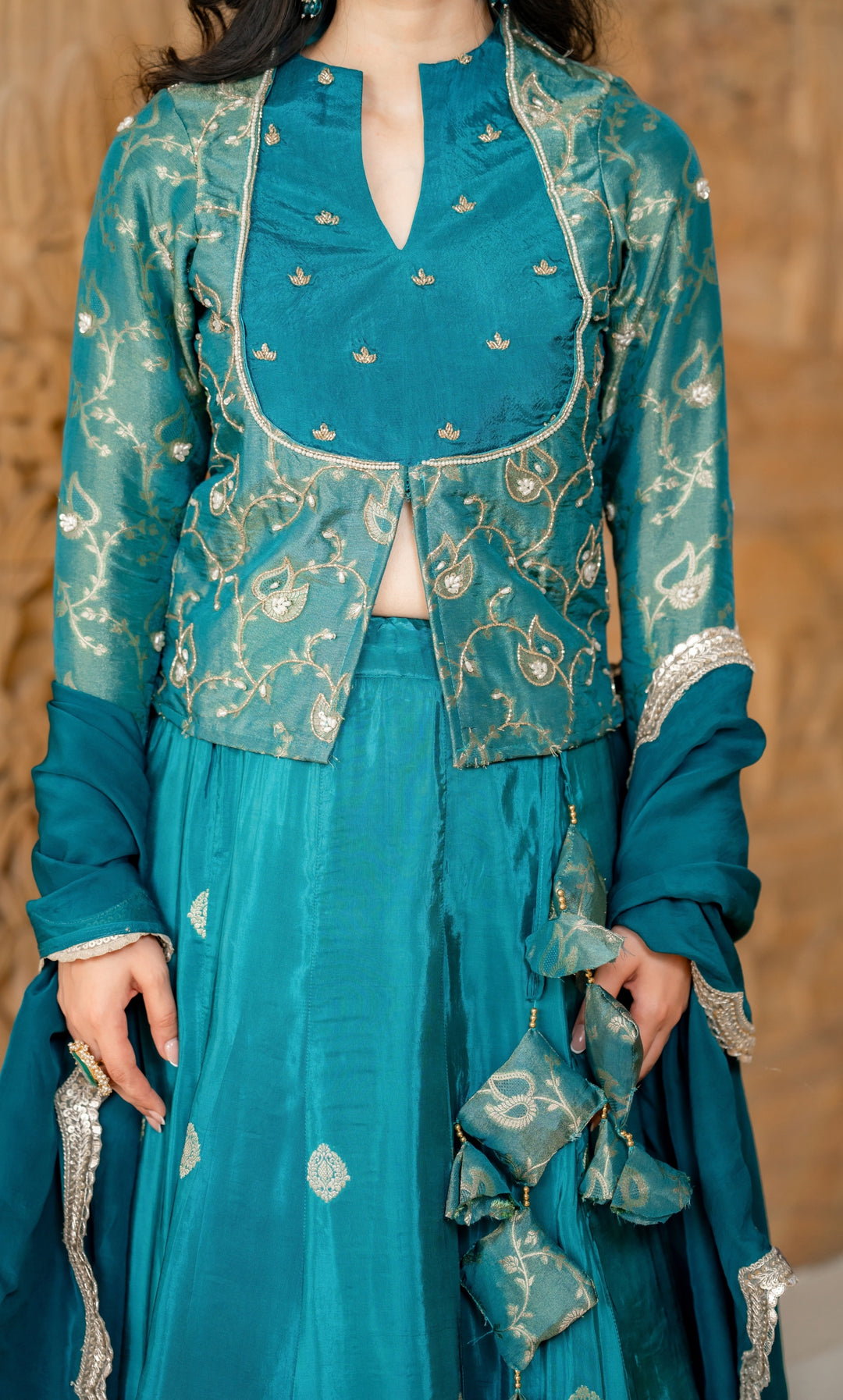 Morika Neel Brocade Lehenga Set