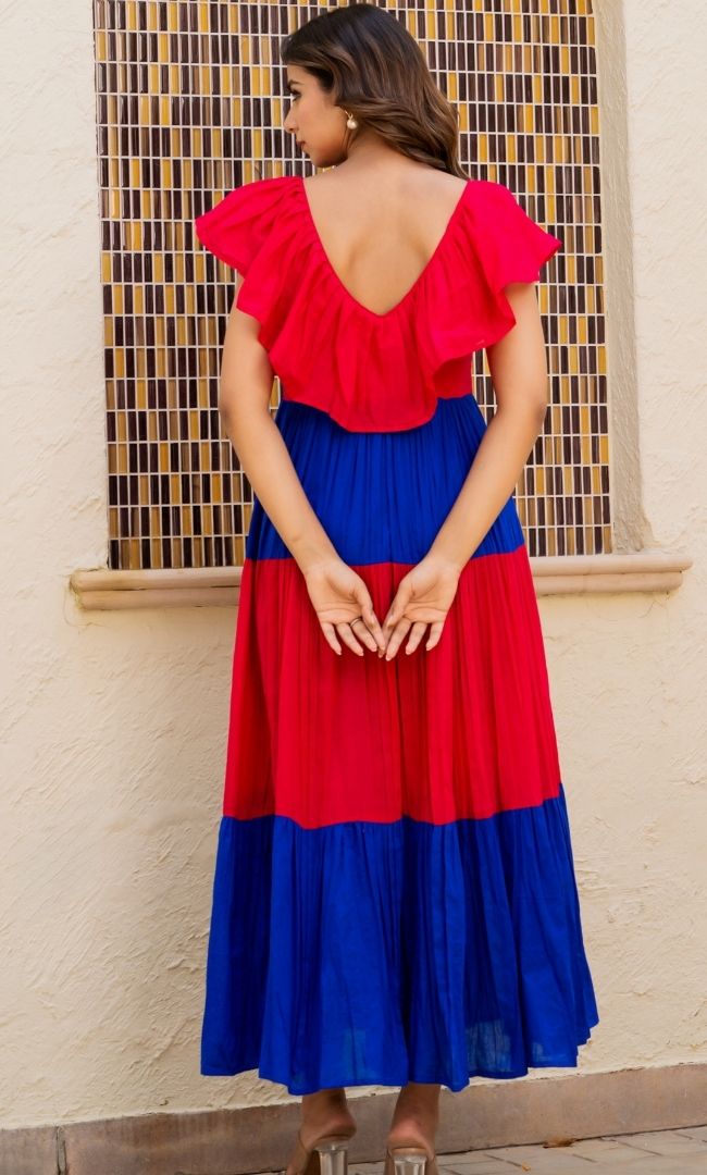 Shaded Ruffled Neckline Dress