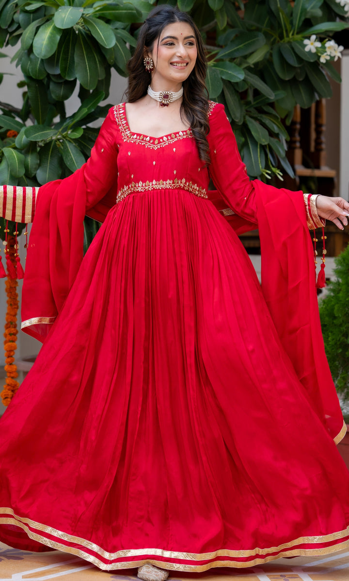 Waheeda Red Anarkali Set