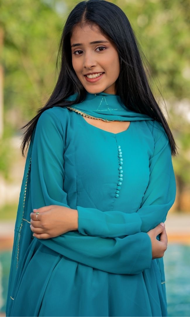 Dark Firozi Anarkali Set