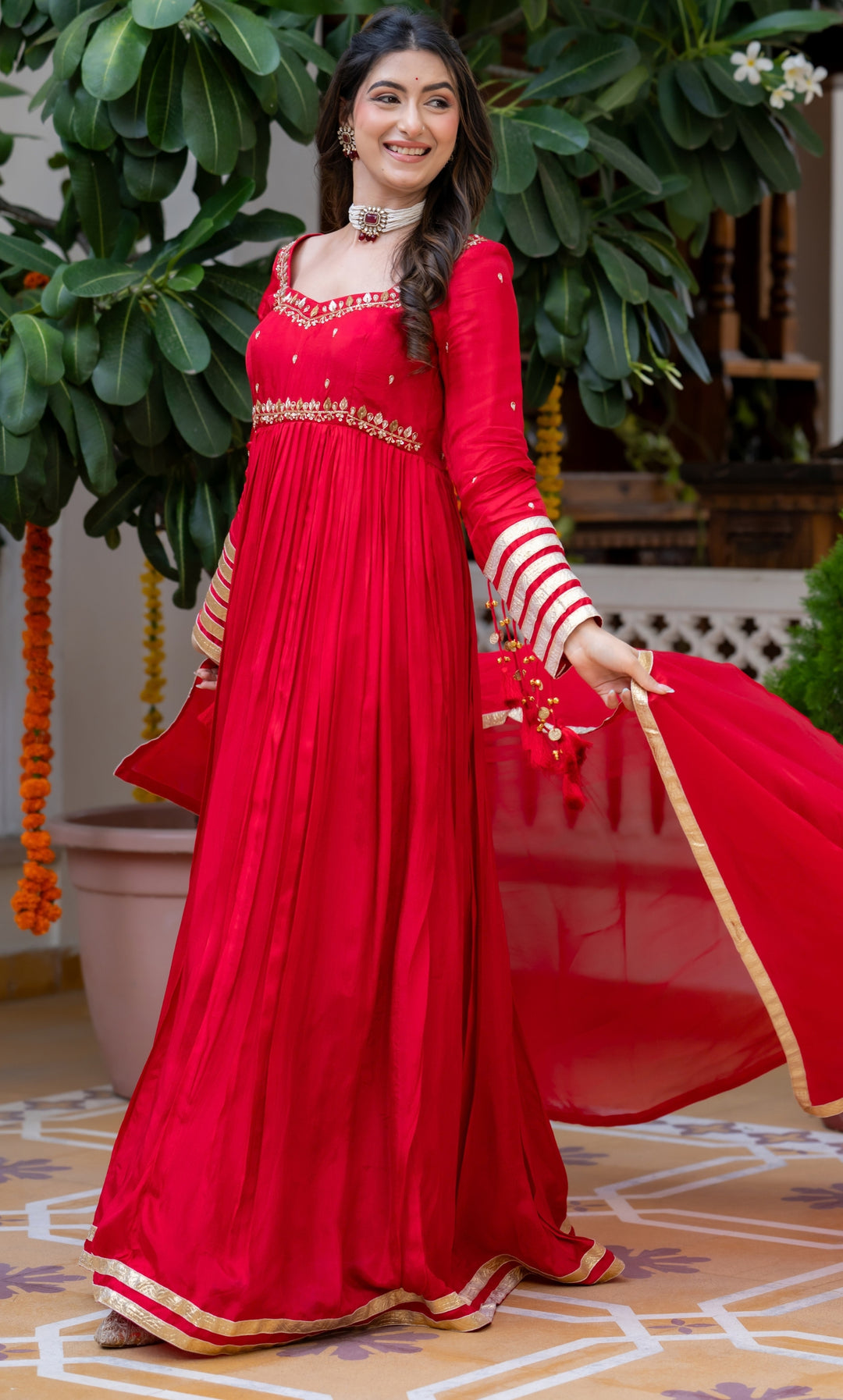 Waheeda Red Anarkali Set