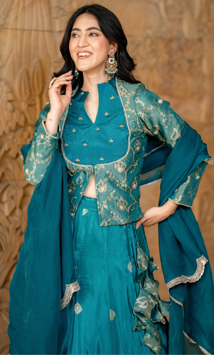 Morika Neel Brocade Lehenga Set