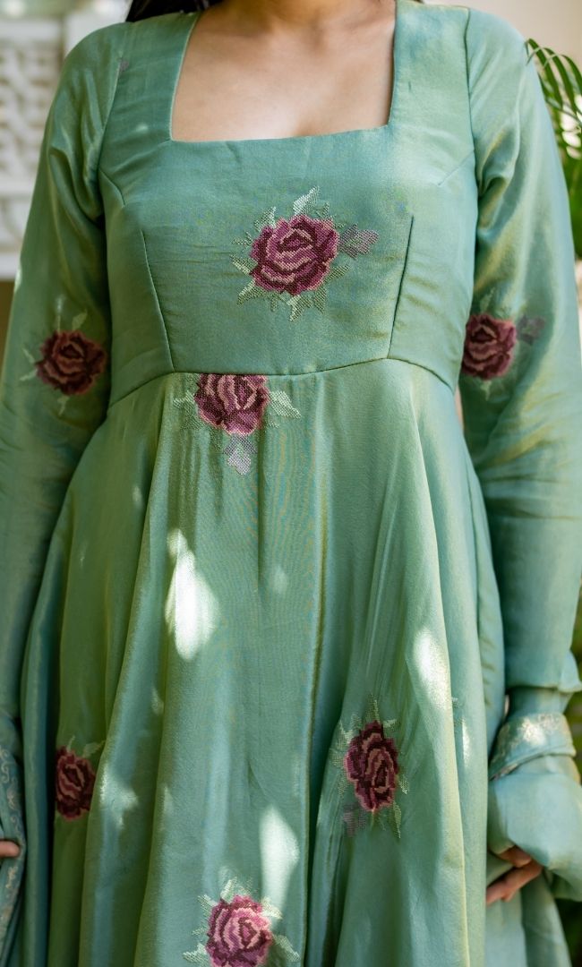 Shireen Sage Anarkali Set