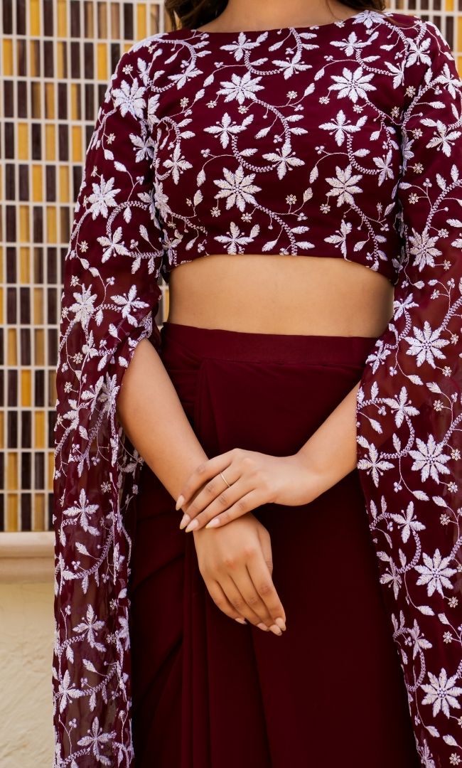 Divine Maroon Ethnic Skirt Set