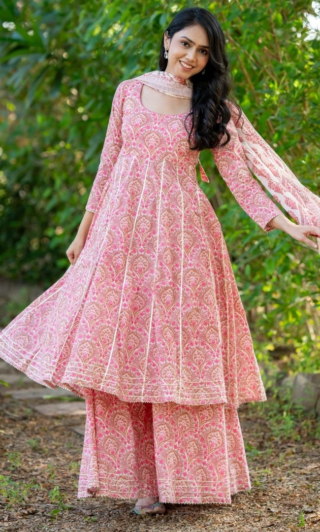 Utsav Rose Anarkali With Palazzo Set