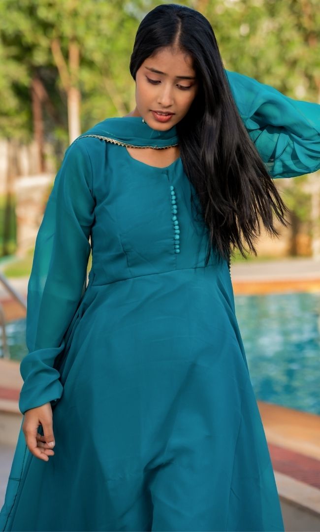 Dark Firozi Anarkali Set