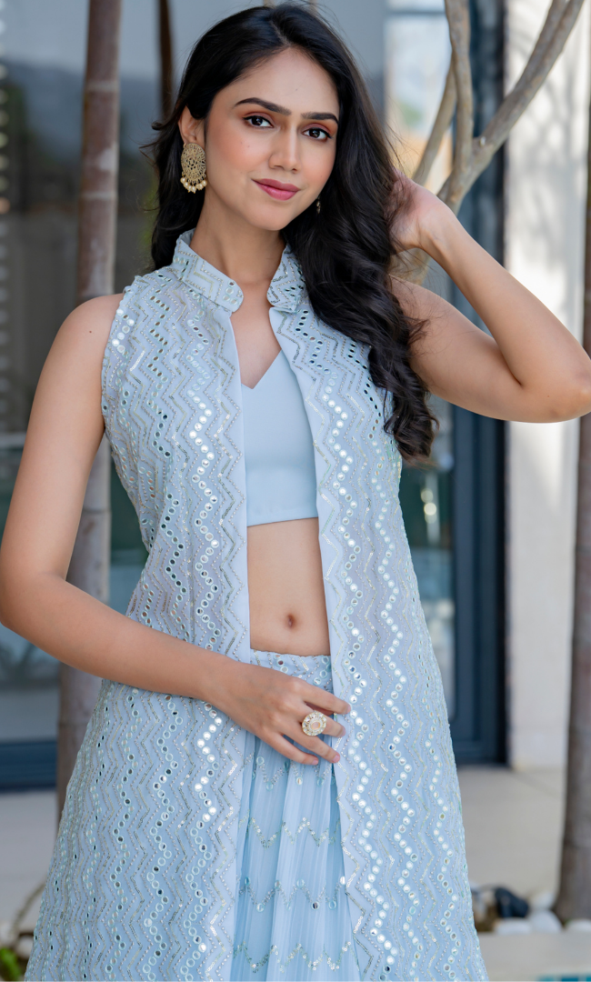 Frosted Elegance Lehenga With Shrug