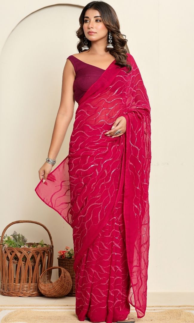 Meheu Magenta Wine Saree