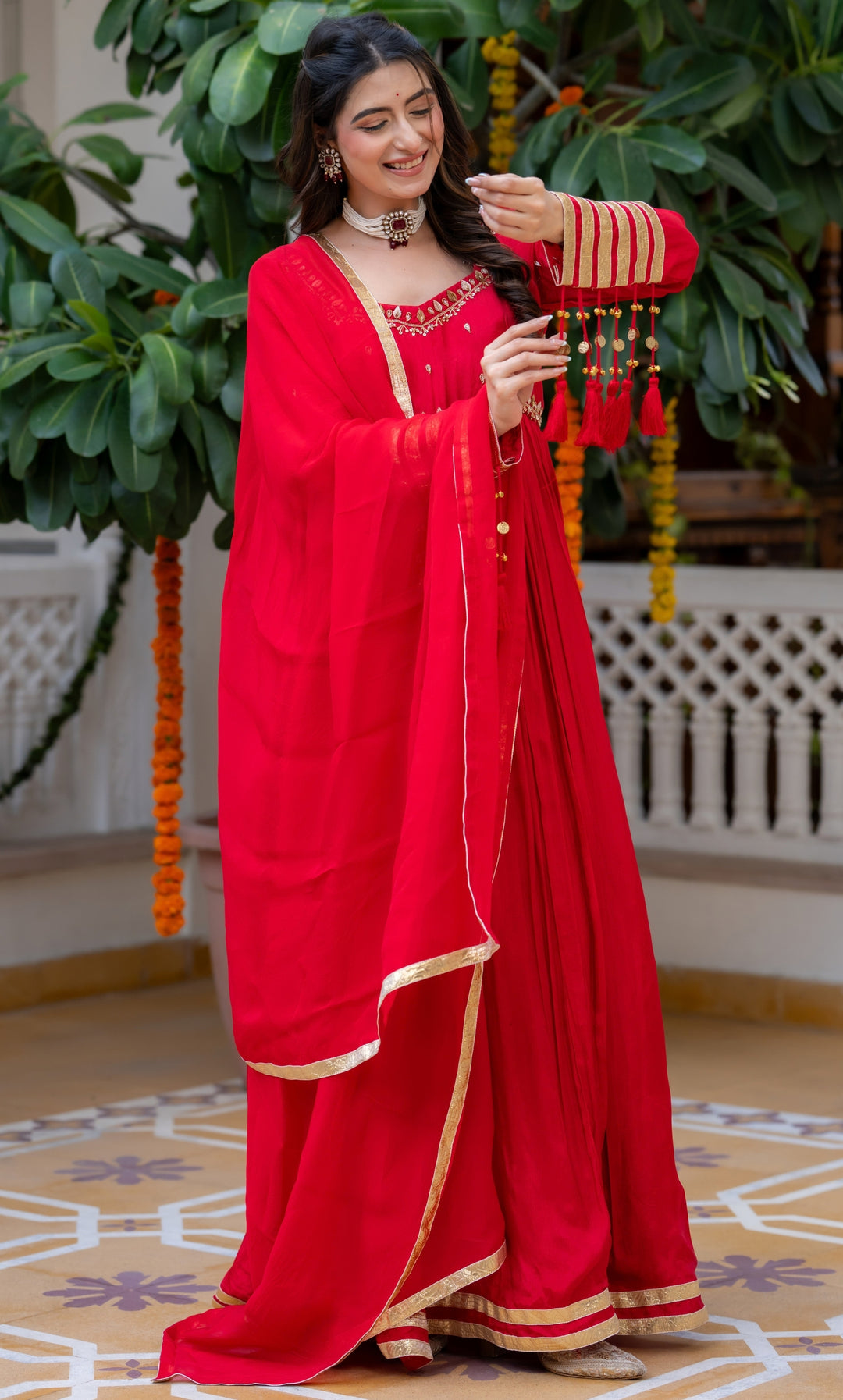 Waheeda Red Anarkali Set