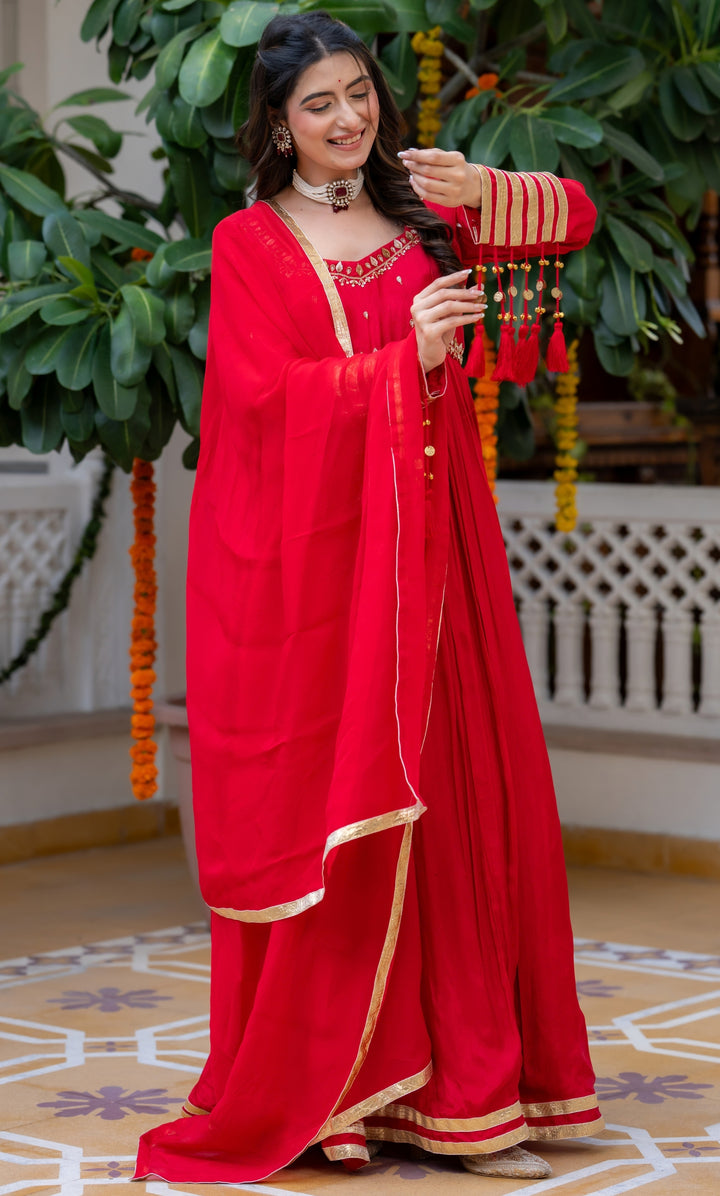 Waheeda Red Anarkali Set