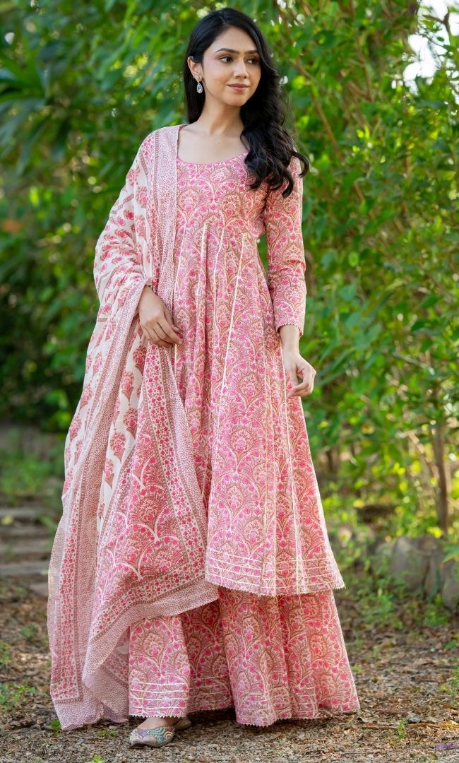 Utsav Rose Anarkali With Palazzo Set