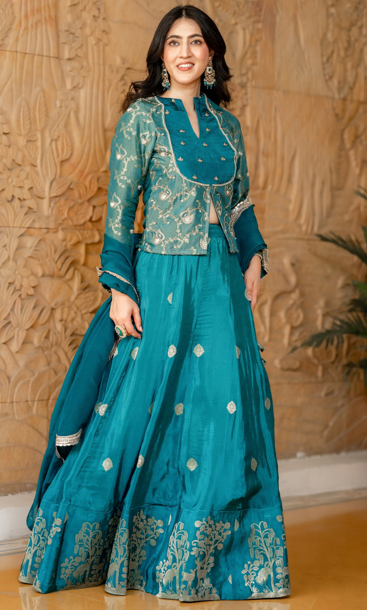 Morika Neel Brocade Lehenga Set