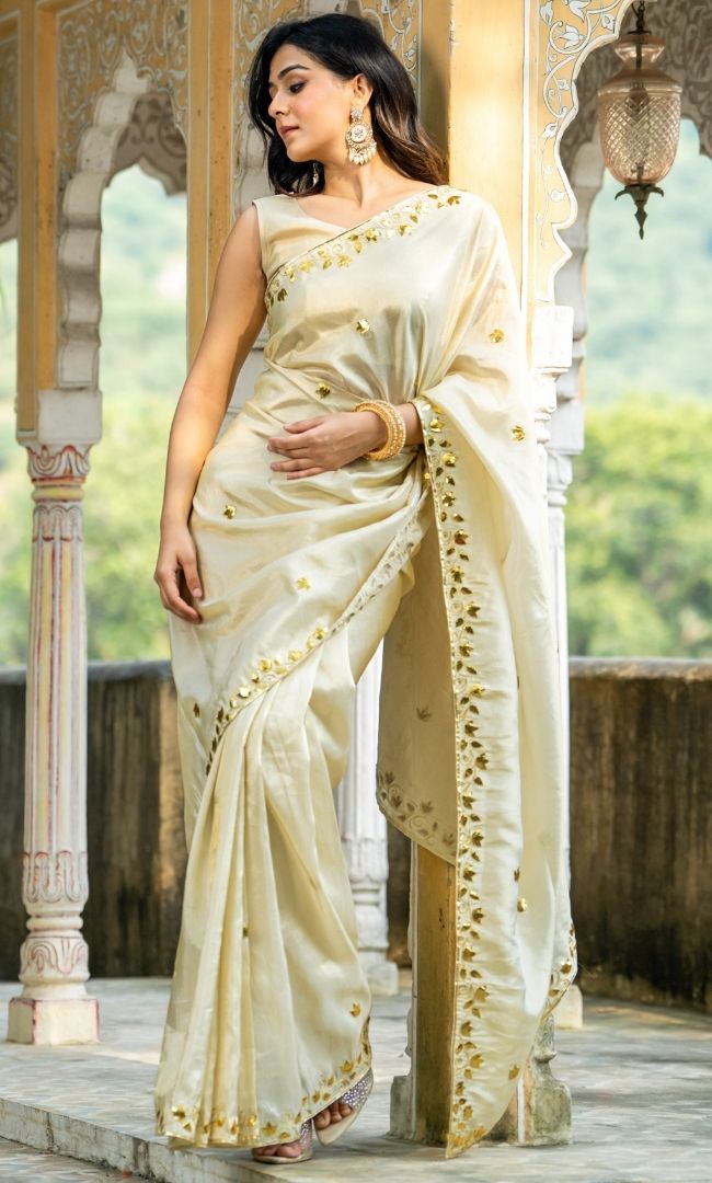 Ecru White Gottapatti Saree