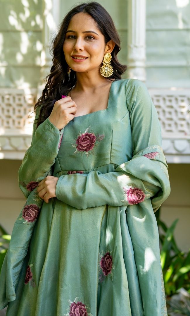 Shireen Sage Anarkali Set