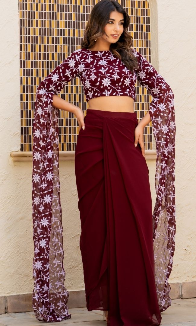 Divine Maroon Ethnic Skirt Set