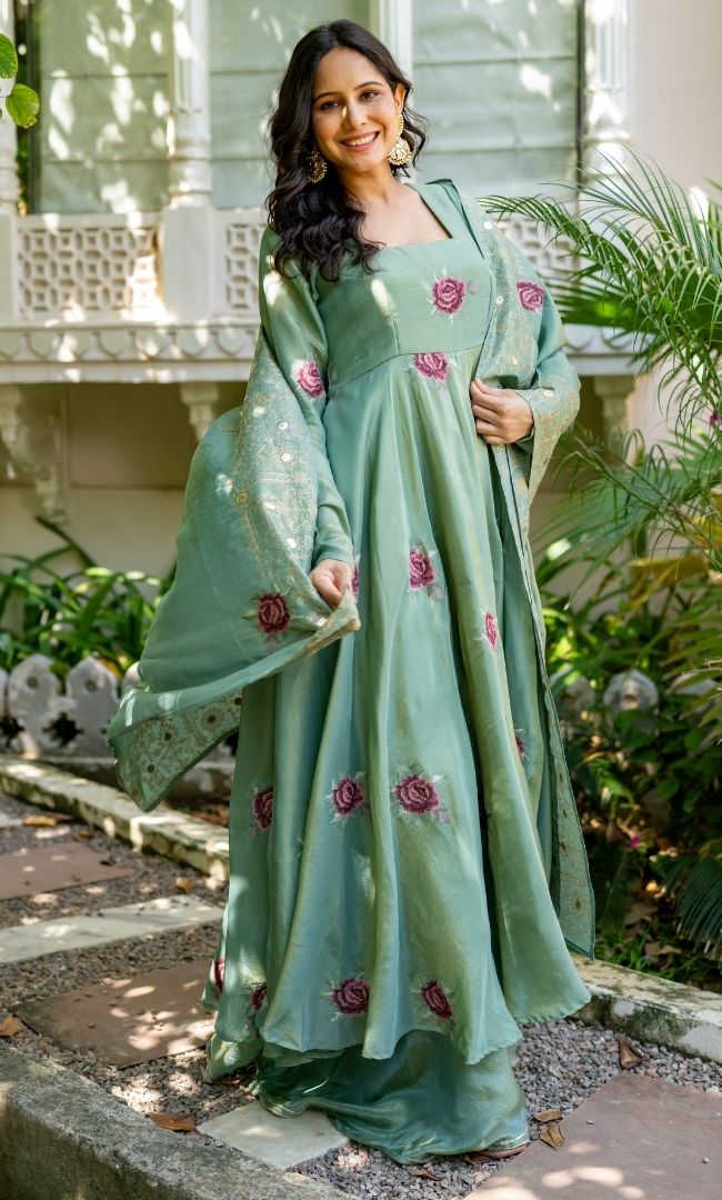 Shireen Sage Anarkali Set