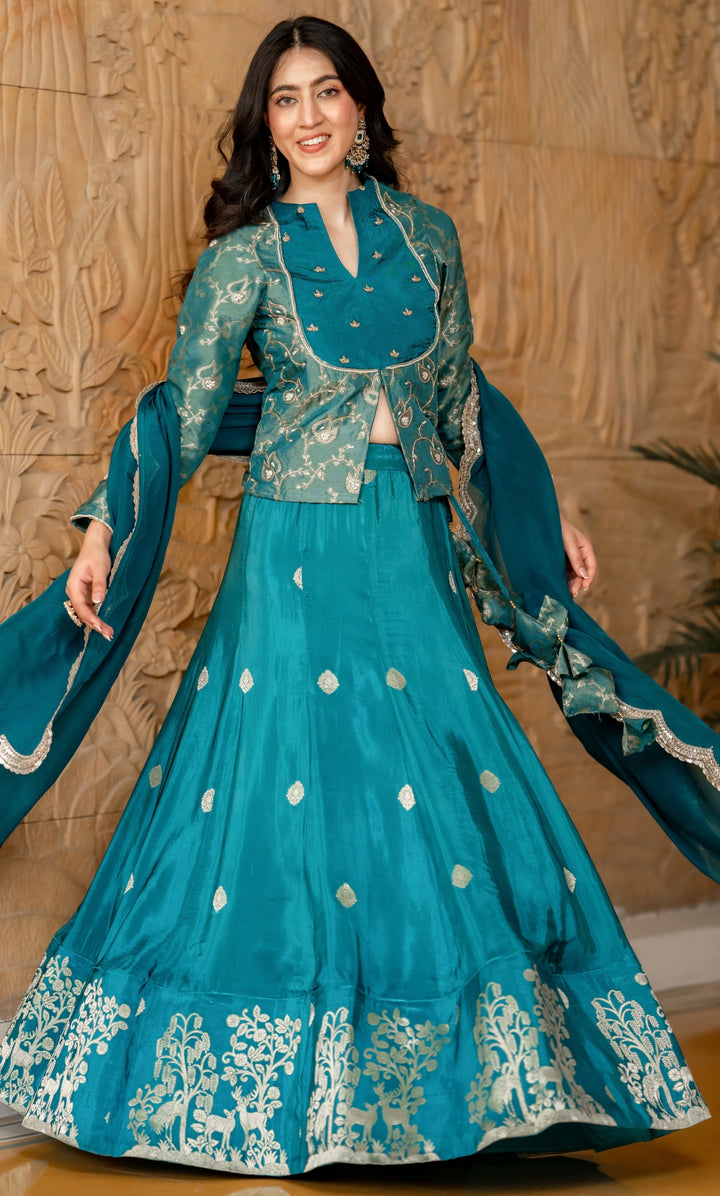 Morika Neel Brocade Lehenga Set