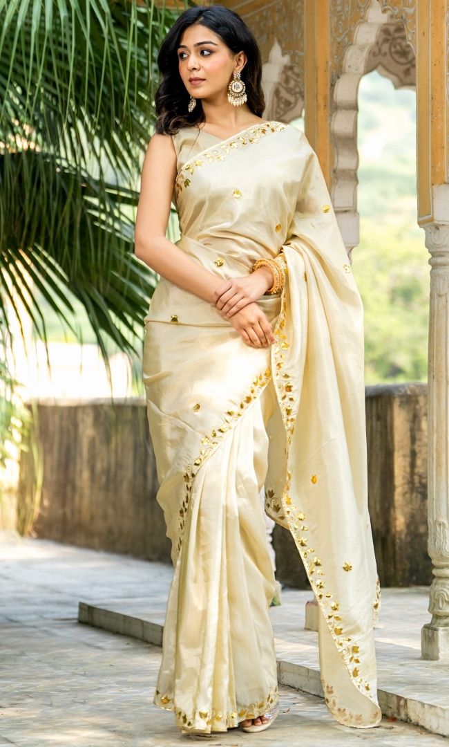 Ecru White Gottapatti Saree