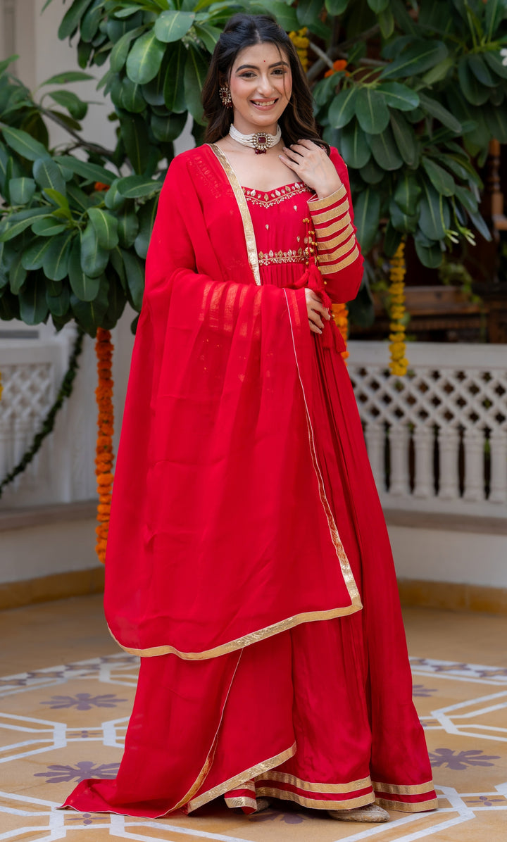 Waheeda Red Anarkali Set