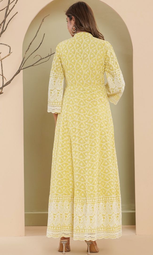Lemon Chikankari Anarkali Set