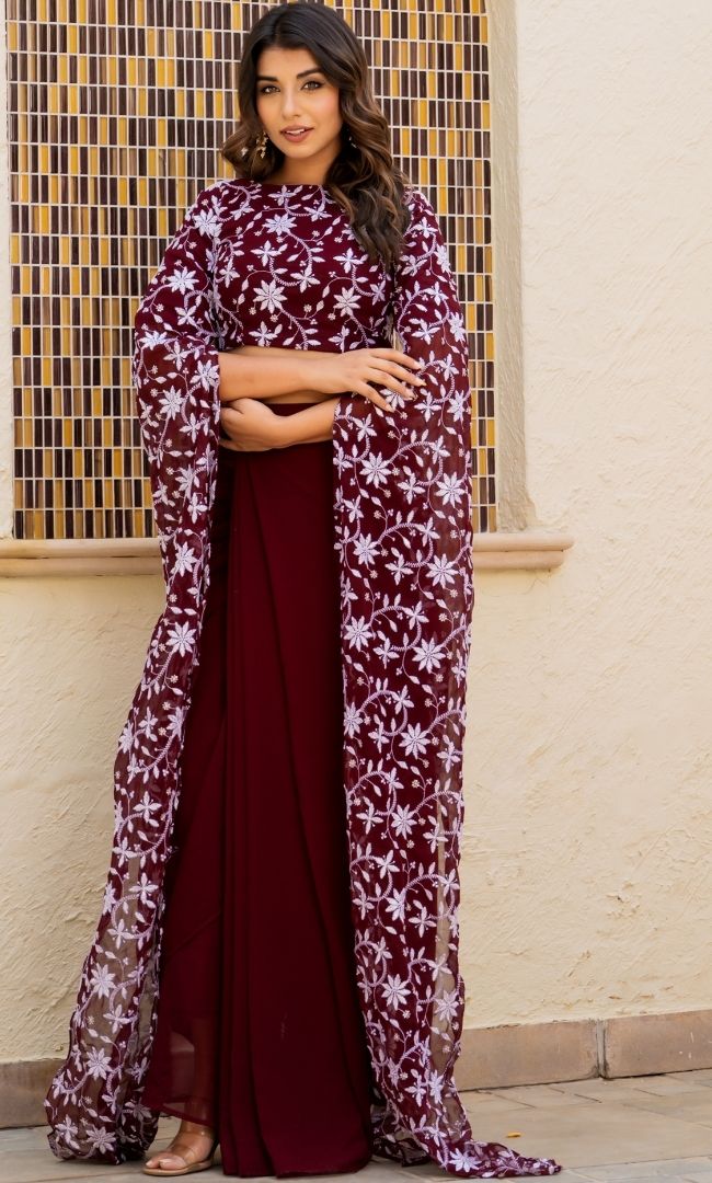 Divine Maroon Ethnic Skirt Set