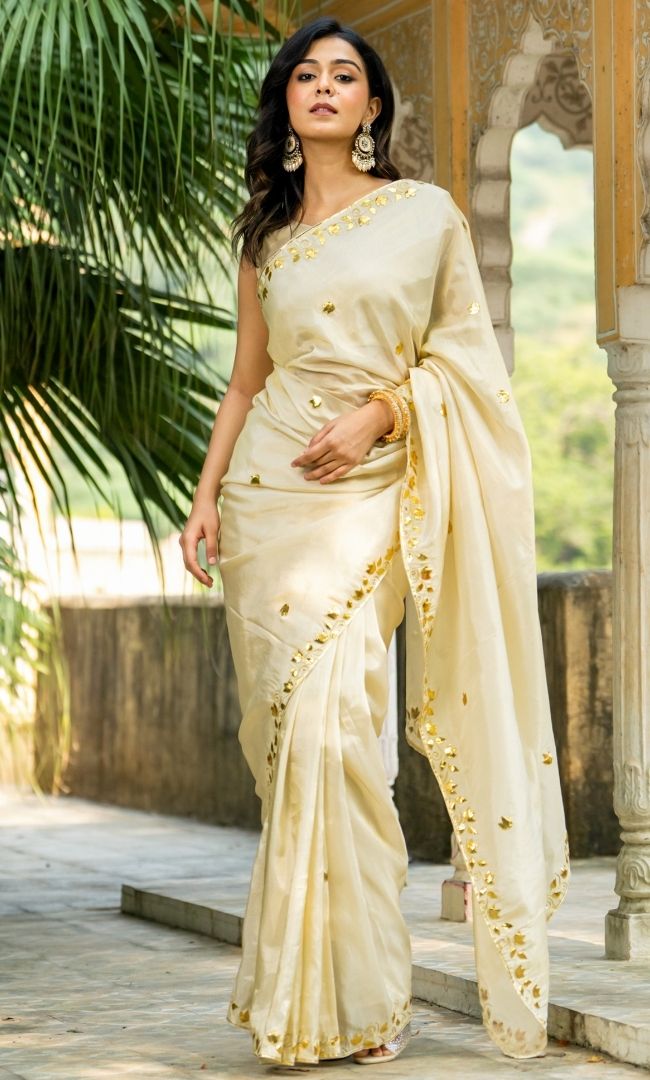 Ecru White Gottapatti Saree