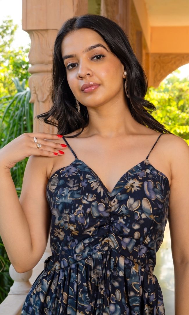 Aster Blue Printed Maxi Dress
