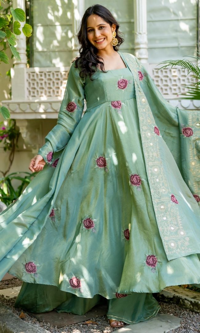 Shireen Sage Anarkali Set