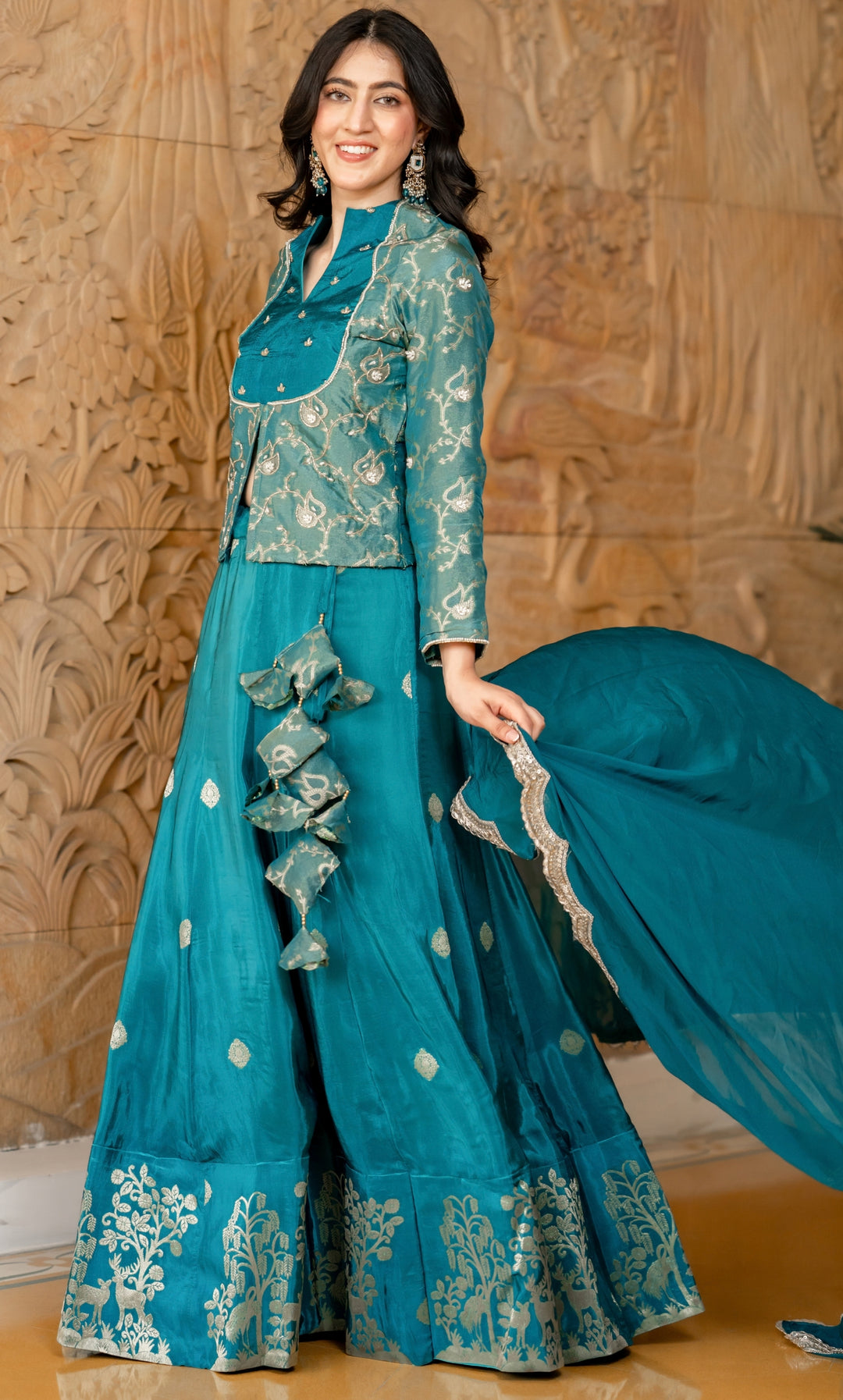 Morika Neel Brocade Lehenga Set