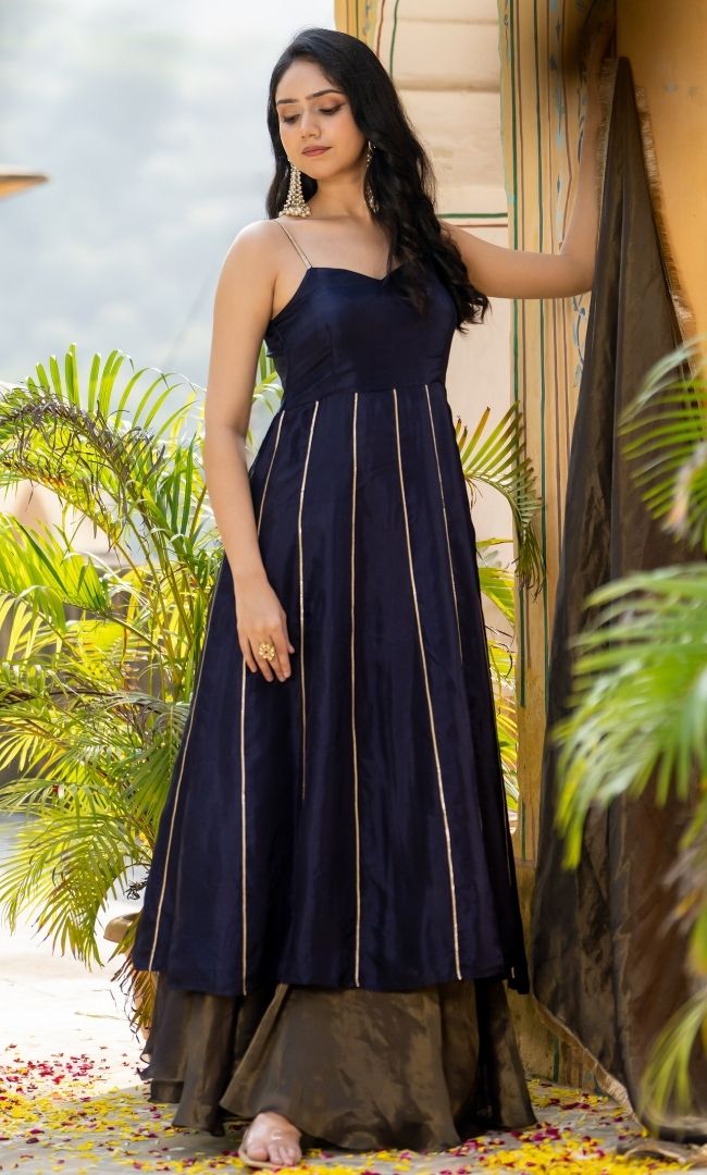 Dark Lavender Kurta With Tissue Skirt Set