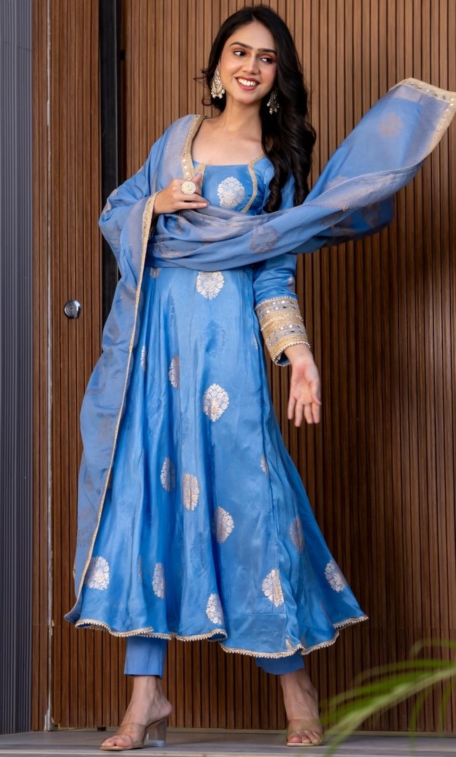 Reshmi Neelam Anarkali Set