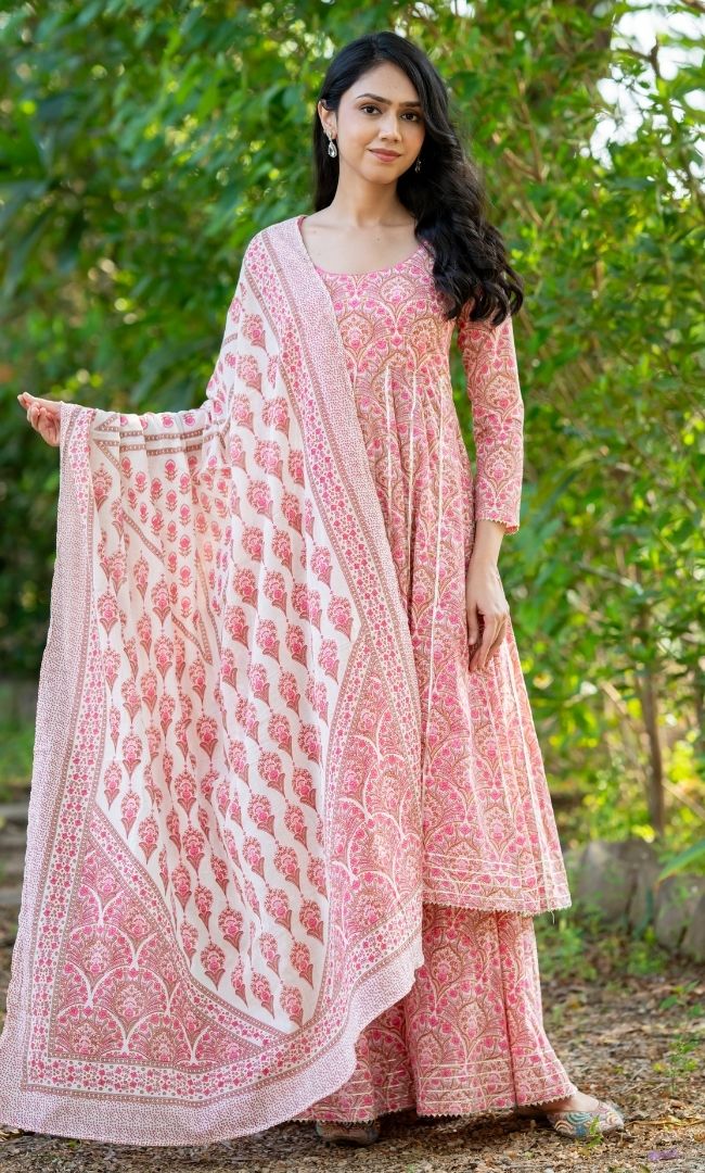 Utsav Rose Anarkali With Palazzo Set