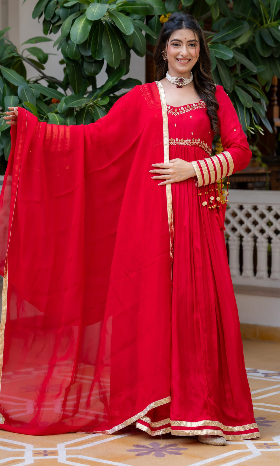 Waheeda Red Anarkali Set