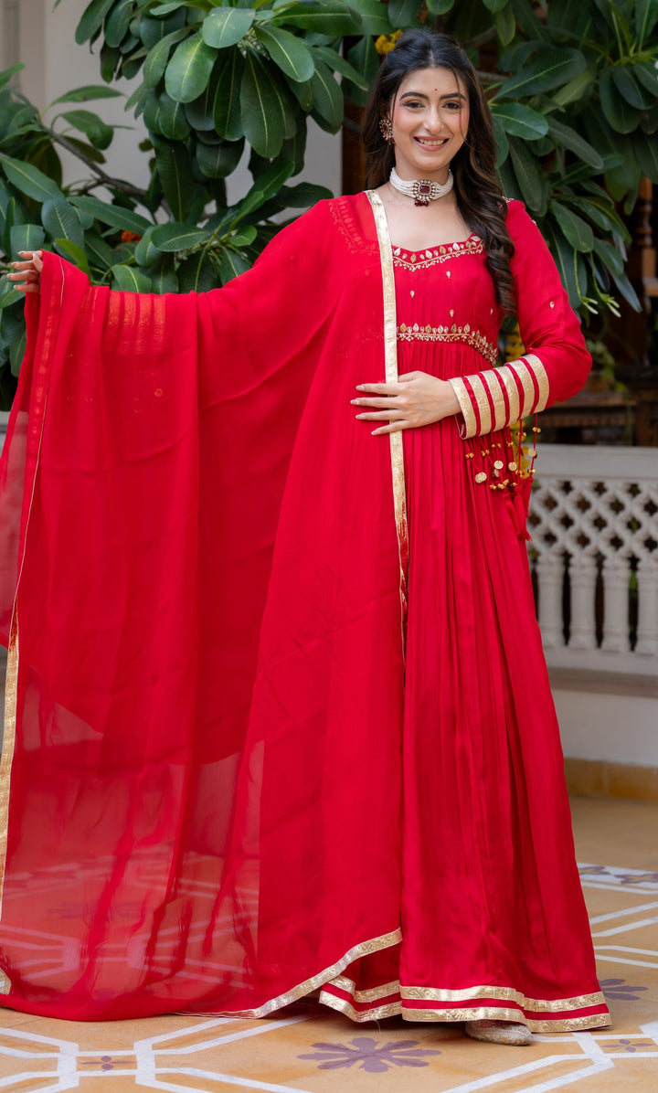 Waheeda Red Anarkali Set