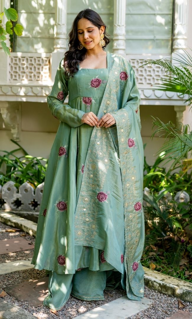 Shireen Sage Anarkali Set