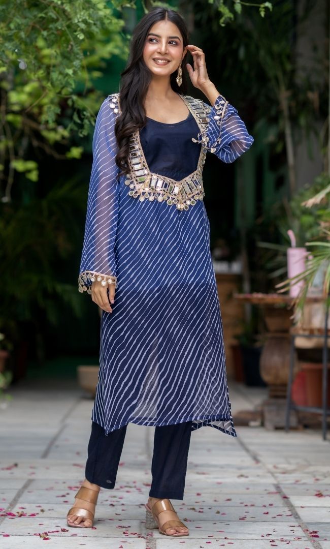 Neel Noor Leheriya Kurta set