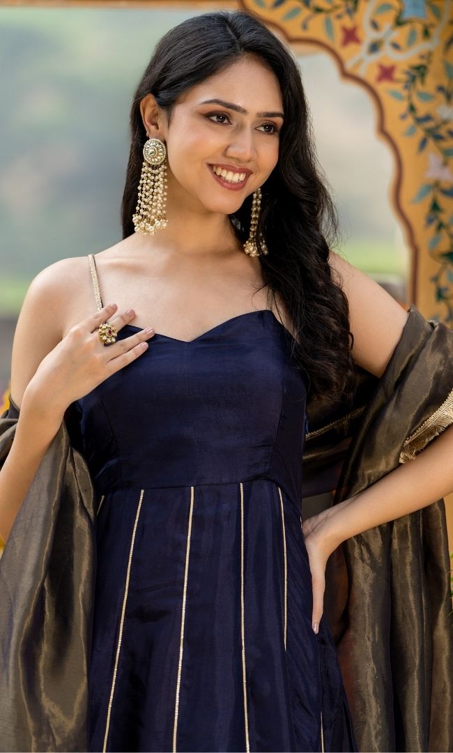 Dark Lavender Kurta With Tissue Skirt Set