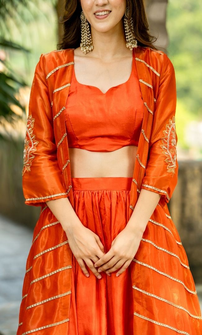 Flame Orange Tissue Shrug Set
