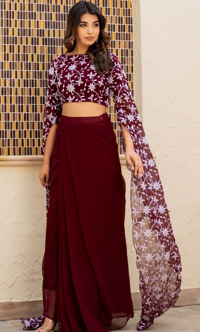 Divine Maroon Ethnic Skirt Set