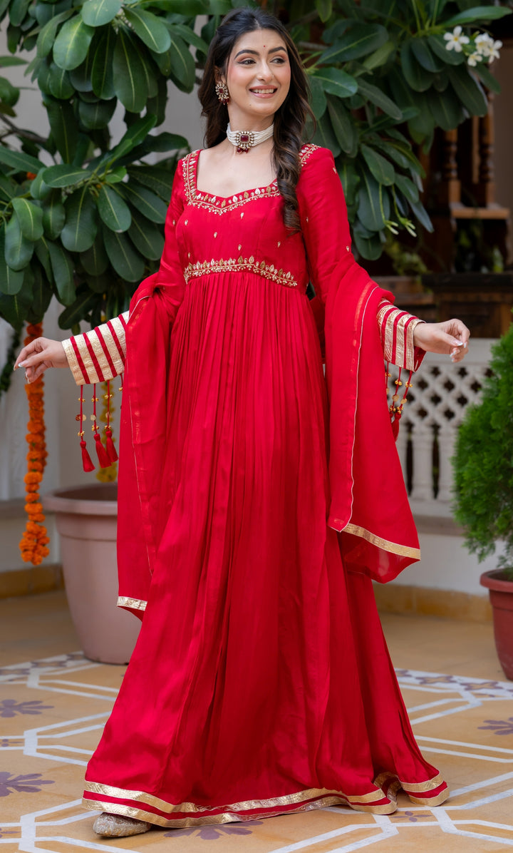 Waheeda Red Anarkali Set