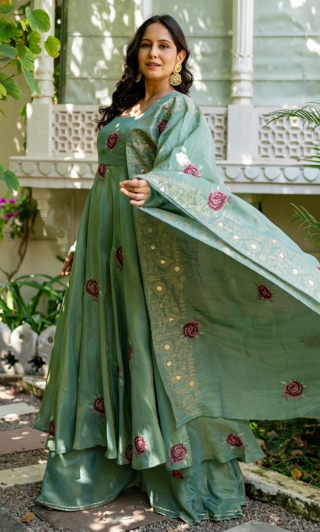 Shireen Sage Anarkali Set
