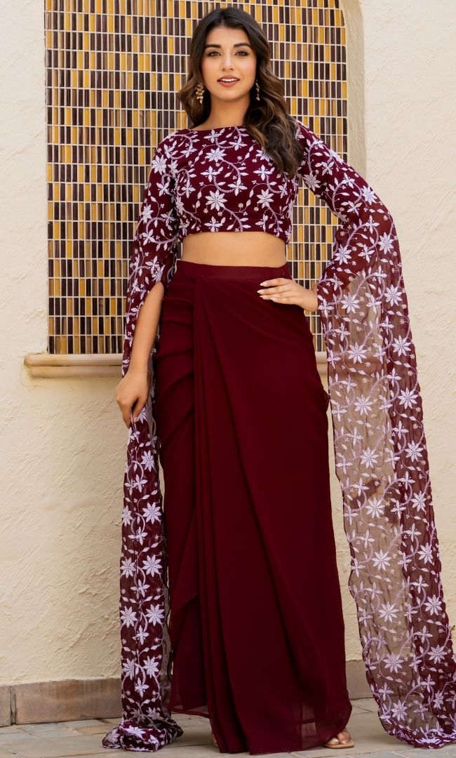 Divine Maroon Ethnic Skirt Set