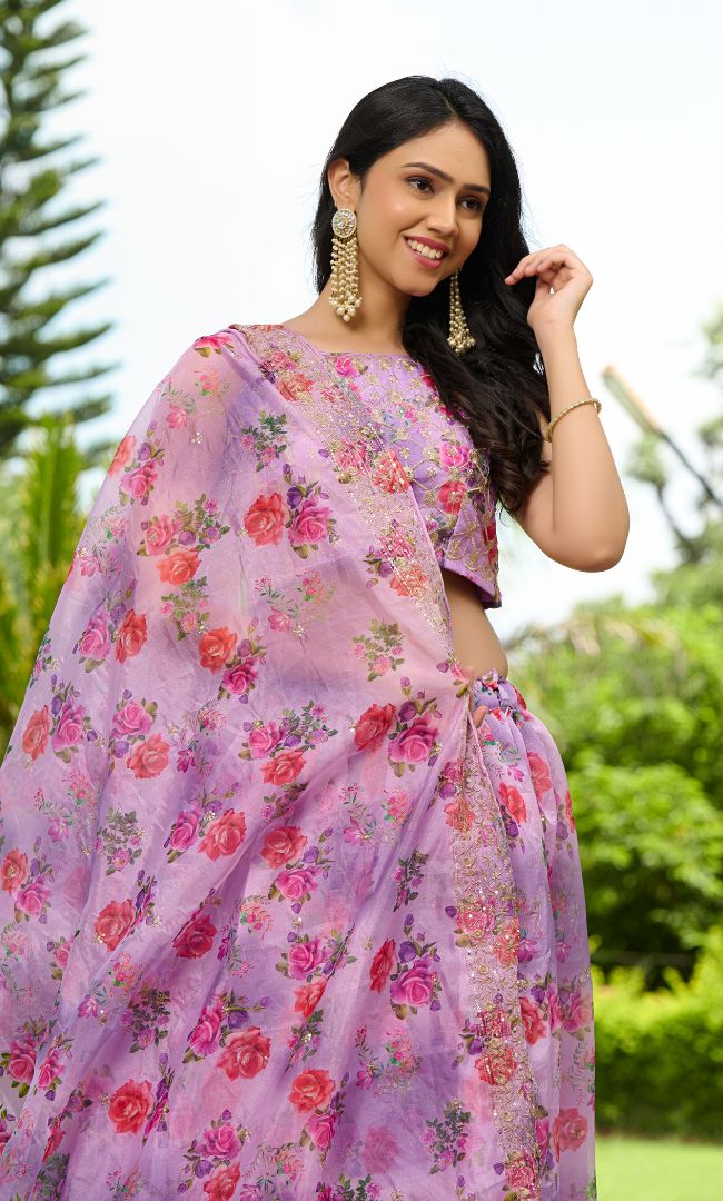 Sunset Purple Organza Lehenga Set
